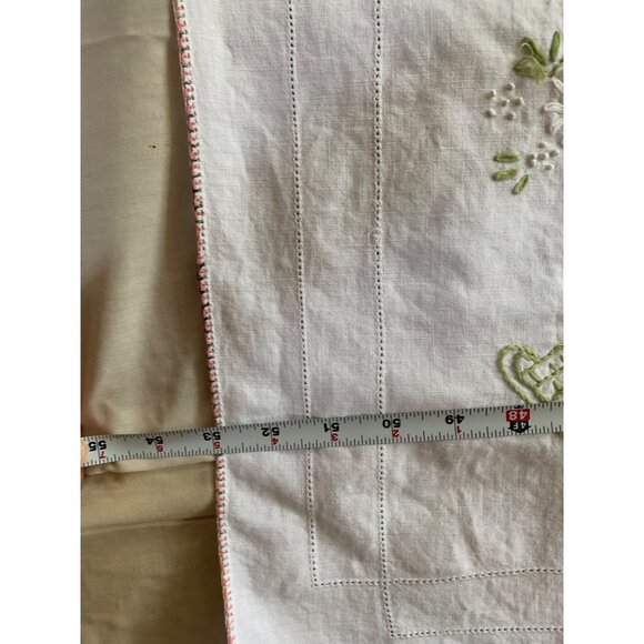 Vintage Embroidered Tablecloth with Floral Basket Design 50" x 53" White - Picture 7 of 8